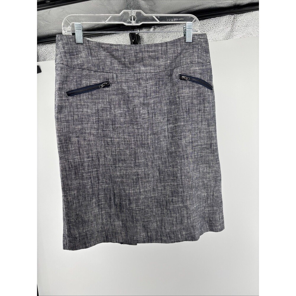 Sandro Studio Size 10 Pencil Skirt Knee Length Chambray Blue High Waist